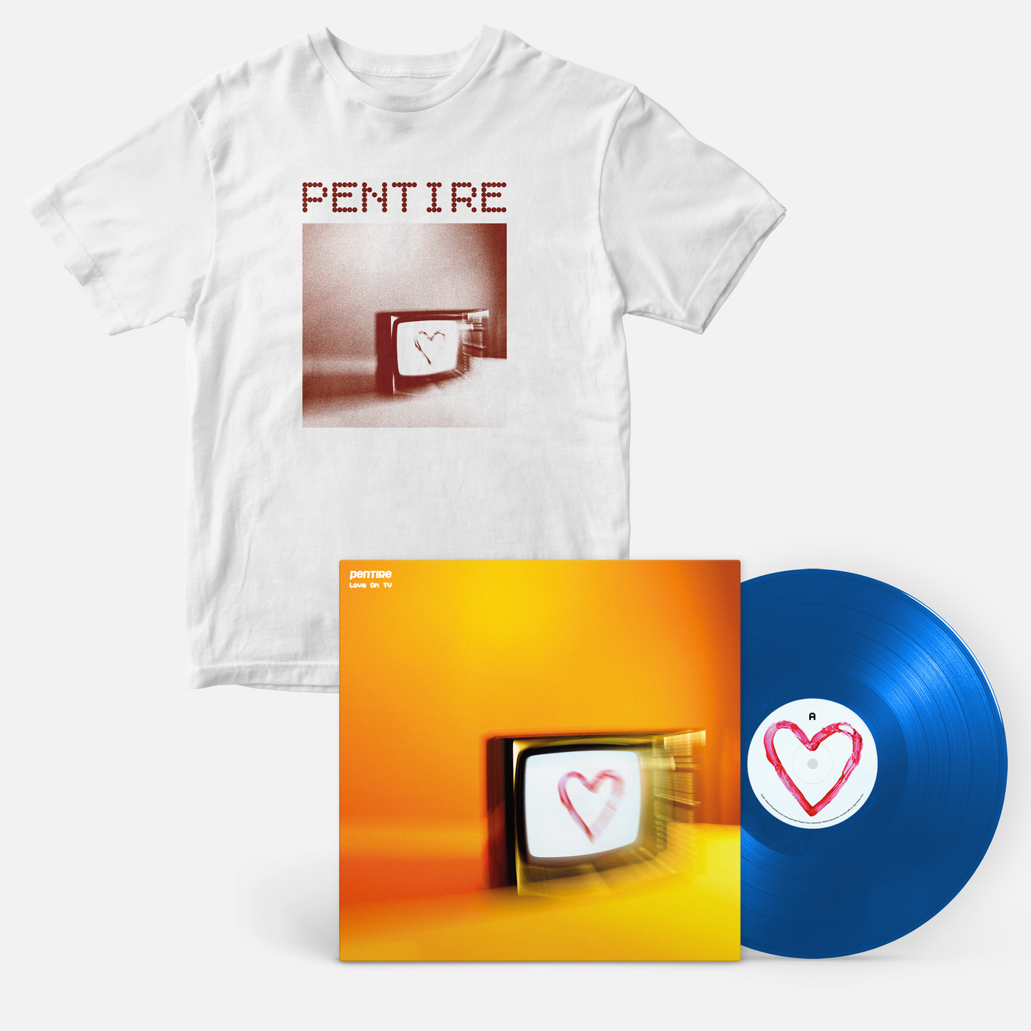 "Love On TV" EP Limited Edition Blue Transparent Vinyl + Artwork Print T Shirt Bundle