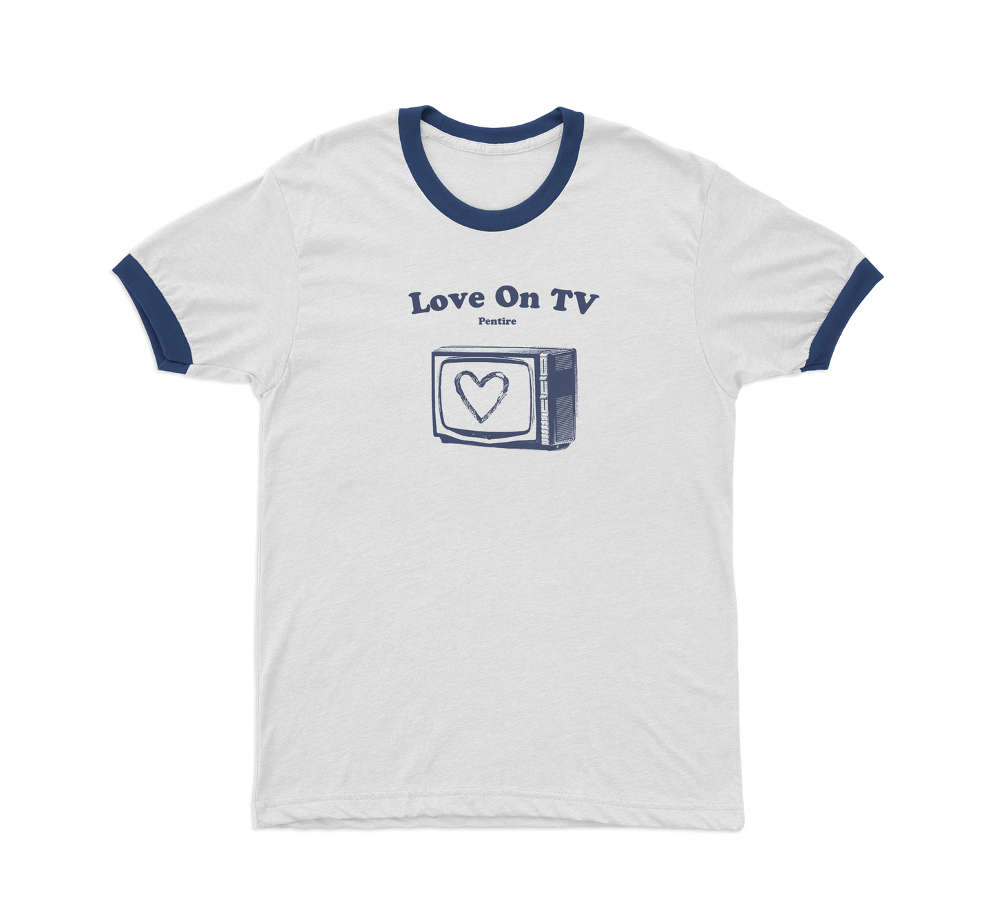 'Love On TV' White Ringer T Shirt